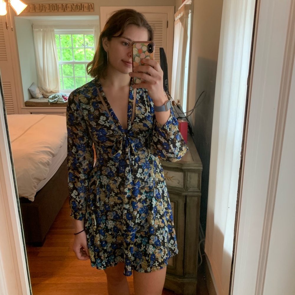 Floral Dress with Neck Tie